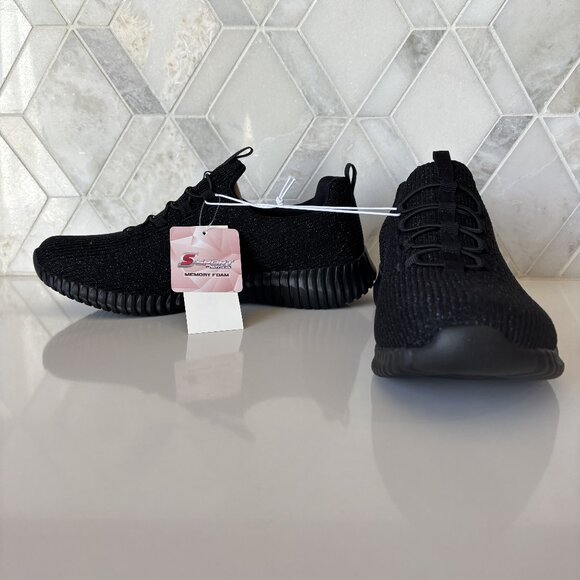 8.5 Charlize Black Textile Padded Sole Slip On Lace Decor Pull Low Top Sneaker - Picture 5 of 14